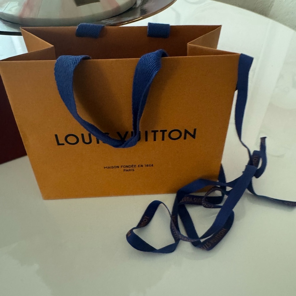 Louis Vuitton Orange Shopping Bag with Blue Handles small bag fit belt
